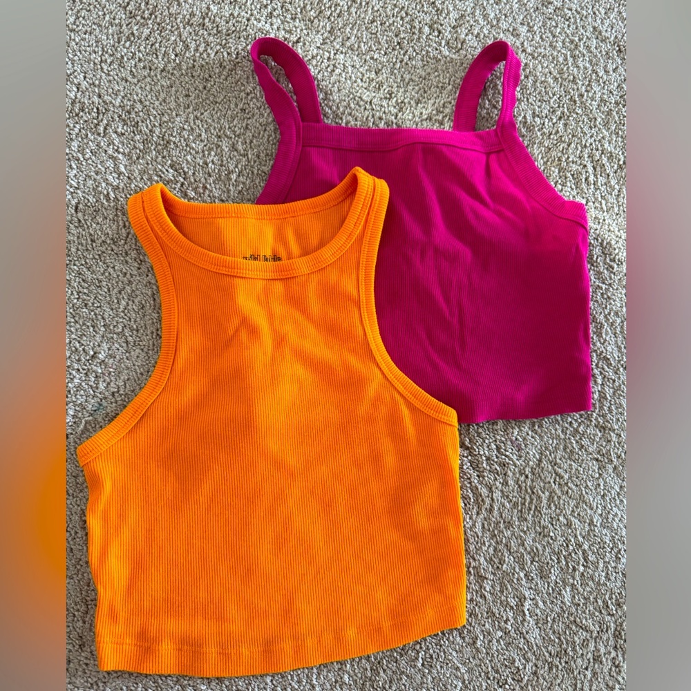 Two cropped tank tops xs. Pink worn once. Orange NWOT